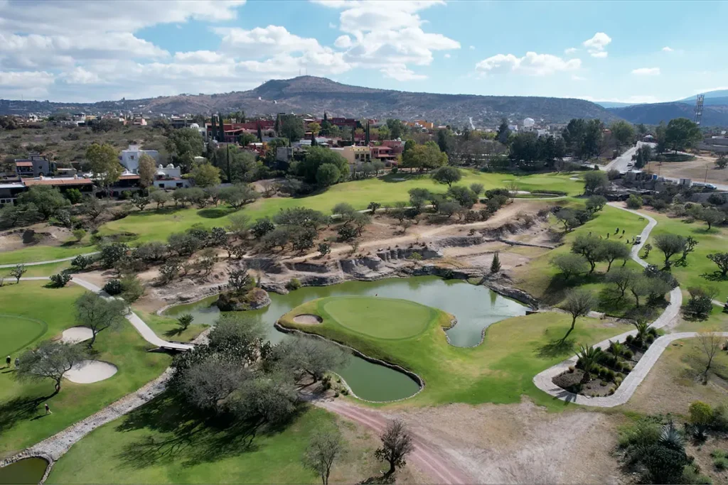 Golf course with water features and fairways at Club de Golf Malanquin San Miguel de Allende
