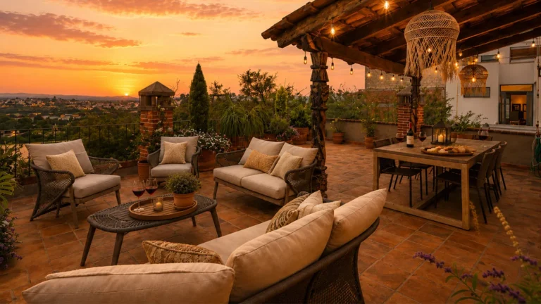 Luxury-Real-Estate-in-San-Miguel-de-Allende---How-to-Avoid-Overpaying - Colonial Real Estate - Colonial Real Estate Luxury rooftop terrace with outdoor seating and panoramic sunset views over San Miguel de Allende, Guanajuato, ideal for buyers evaluating high-end homes in the city.